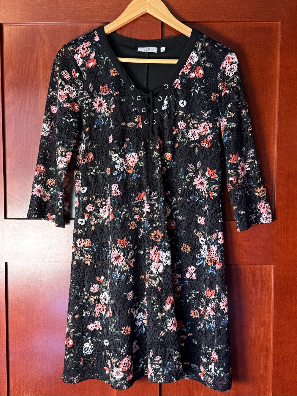 Joe B Black Floral Lace Overlay Lace Up Mini Dress Size Large
